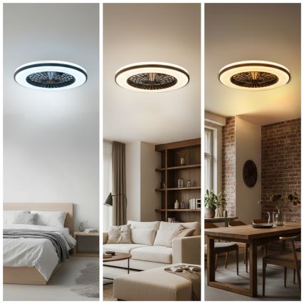 Stmievateľné LED stropné svietidlo s ventilátorom VENTELUX LED/48W/230V 3000/4000/6500K pr. 48,5 cm čierne + diaľkové ovládanie