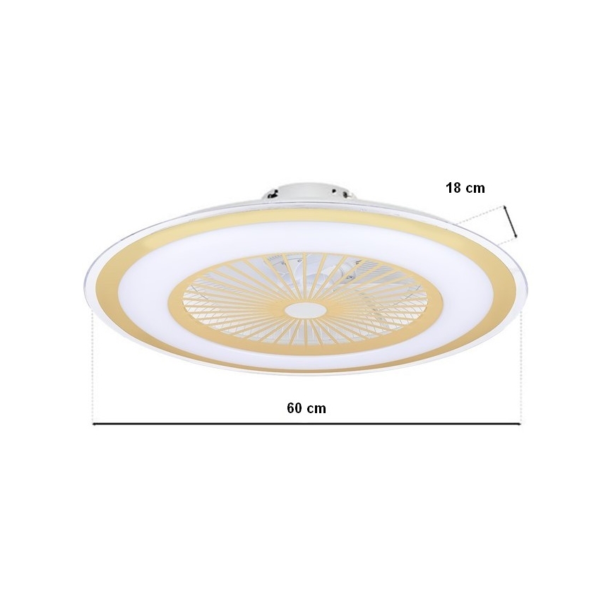 LED Stmievateľné stropné svietidlo s ventilátorom ZONDA LED/65W/230V 3000-6500K zlatá + diaľkové ovládanie