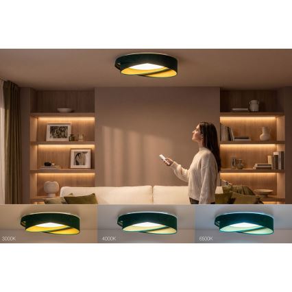 LED stmievateľné stropné svietidlo SMART GALAXY MODERN LED/24W/230V 3000-6500K priemer 55 cm zelená/zlatá + diaľkové ovládanie