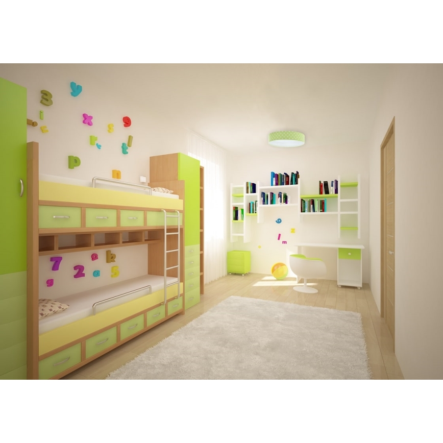 LED Stmievateľné detské stropné svietidlo SMART GALAXY KIDS LED/24W/230V 3000-6500K bodky zelená/biela + diaľkové ovládanie