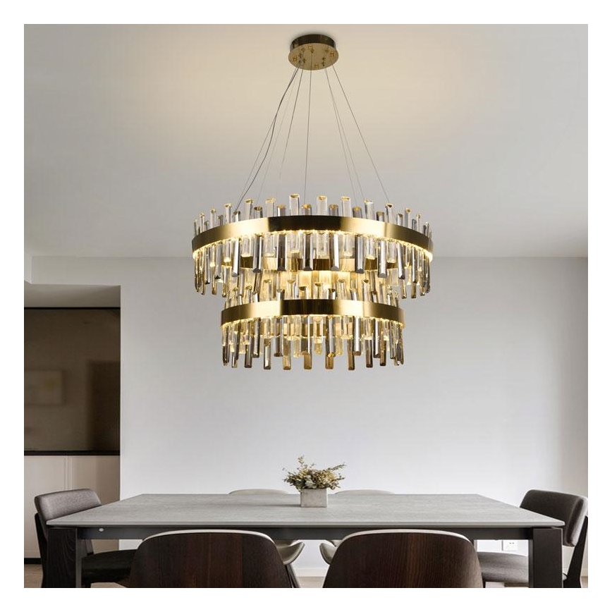 LED Stmievateľný krištáľový luster na lanku LED/190W/230V 3000-6500K + diaľkové ovládanie