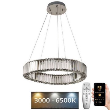 LED Stmievateľný krištáľový luster na lanku LED/40W/230V 3000-6500K lesklý chróm + diaľkové ovládanie
