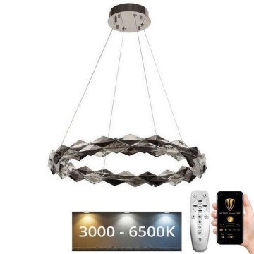 LED Stmievateľný krištáľový luster na lanku LED/40W/230V 3000-6500K lesklý chróm + diaľkové ovládanie