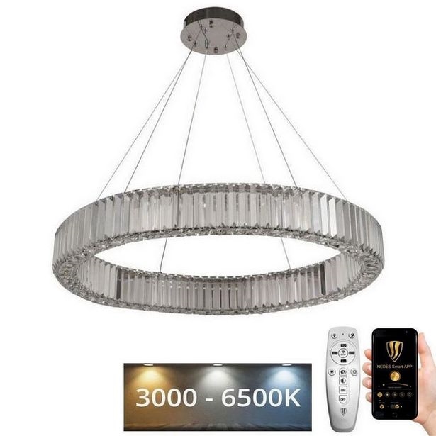LED Stmievateľný krištáľový luster na lanku LED/50W/230V 3000-6500K lesklý chróm + diaľkové ovládanie