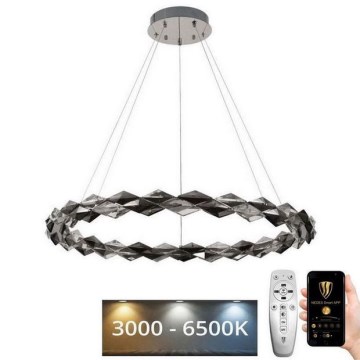 LED Stmievateľný krištáľový luster na lanku LED/55W/230V 3000-6500K lesklý chróm + diaľkové ovládanie