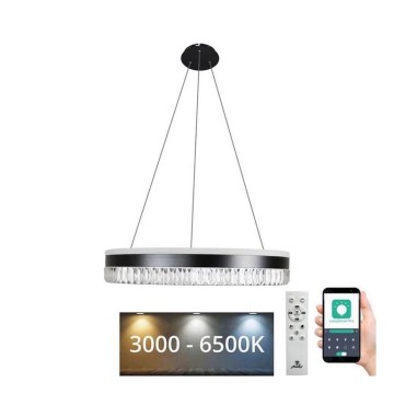 LED Stmievateľný krištáľový luster na lanku LED/80W/230V 3000-6500K čierna + diaľkové ovládanie