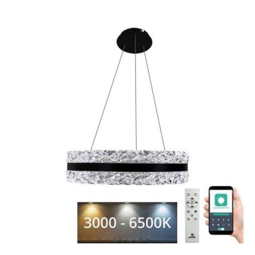 LED Stmievateľný krištáľový luster na lanku LED/80W/230V 3000-6500K čierna + diaľkové ovládanie