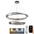 LED Stmievateľný krištáľový luster na lanku LED/90W/230V 3000-6500K lesklý chróm + diaľkové ovládanie