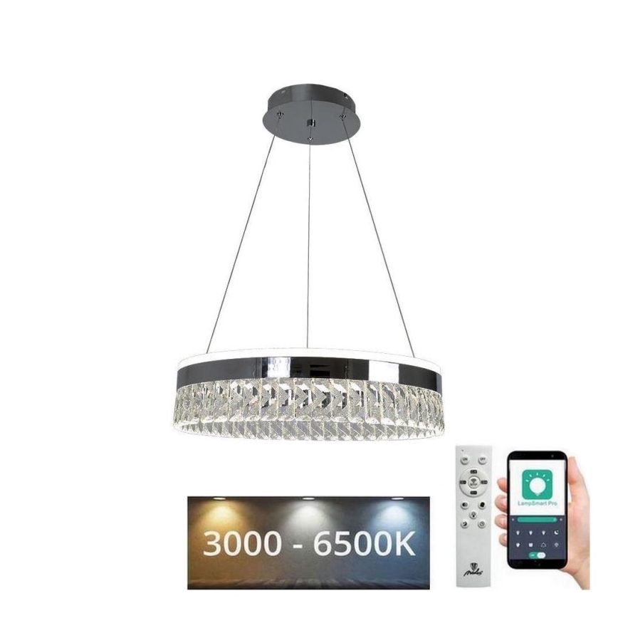 LED Stmievateľný krištáľový luster na lanku LED/90W/230V 3000-6500K lesklý chróm + diaľkové ovládanie