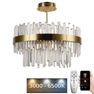 LED Stmievateľný krištáľový luster na tyči LED/80W/230V 3000-6500K zlatá + diaľkové ovládanie