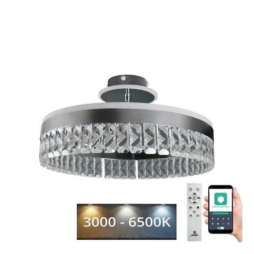 LED Stmievateľný krištáľový prisadený luster LED/75W/230V 3000-6500K matný chróm + diaľkové ovládanie