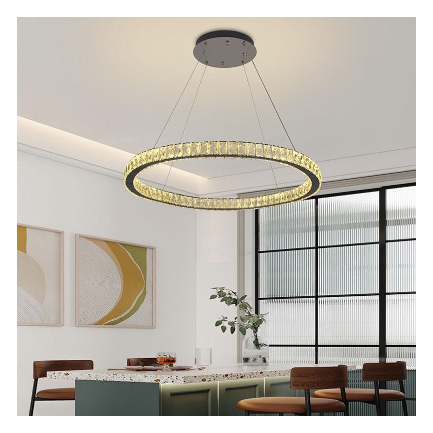 LED Stmievateľný krištáľový luster na lanku LED/100W/230V 3000-6500K strieborná + diaľkové ovládanie