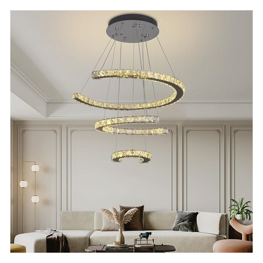 LED Stmievateľný krištáľový luster na lanku LED/100W/230V 3000-6500K strieborná + diaľkové ovládanie