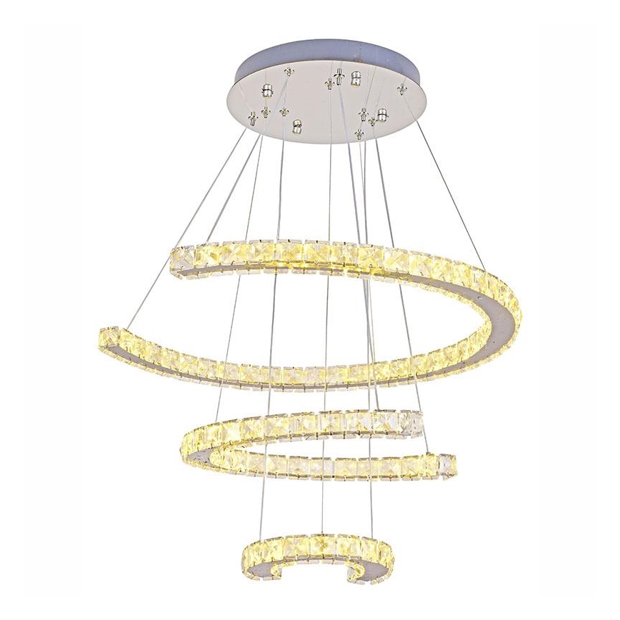 LED Stmievateľný krištáľový luster na lanku LED/100W/230V 3000-6500K strieborná + diaľkové ovládanie