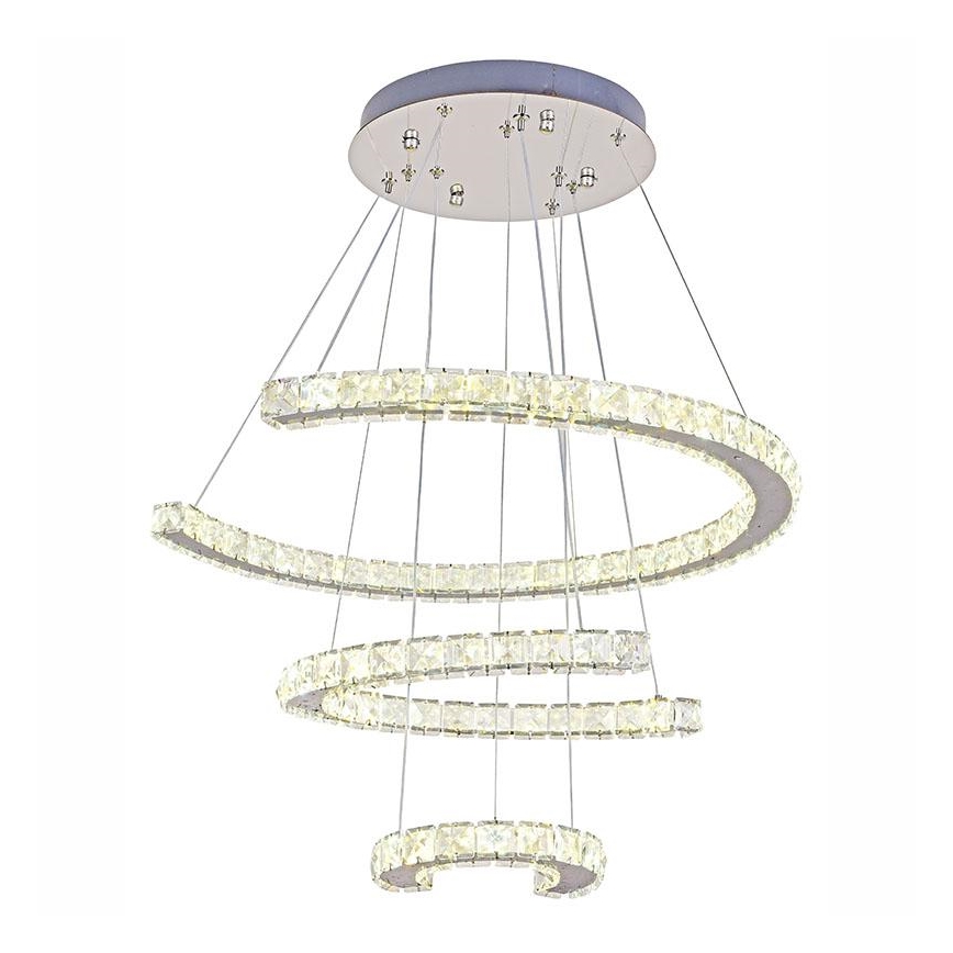 LED Stmievateľný krištáľový luster na lanku LED/100W/230V 3000-6500K strieborná + diaľkové ovládanie