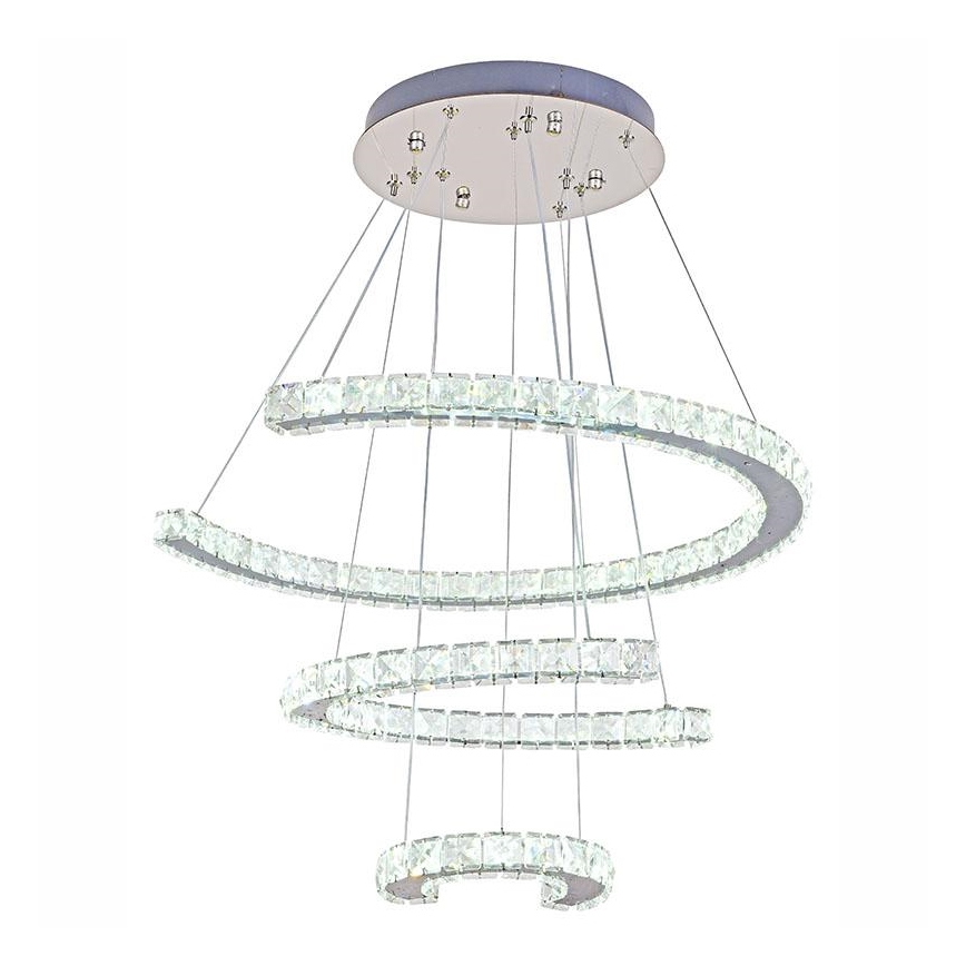 LED Stmievateľný krištáľový luster na lanku LED/100W/230V 3000-6500K strieborná + diaľkové ovládanie