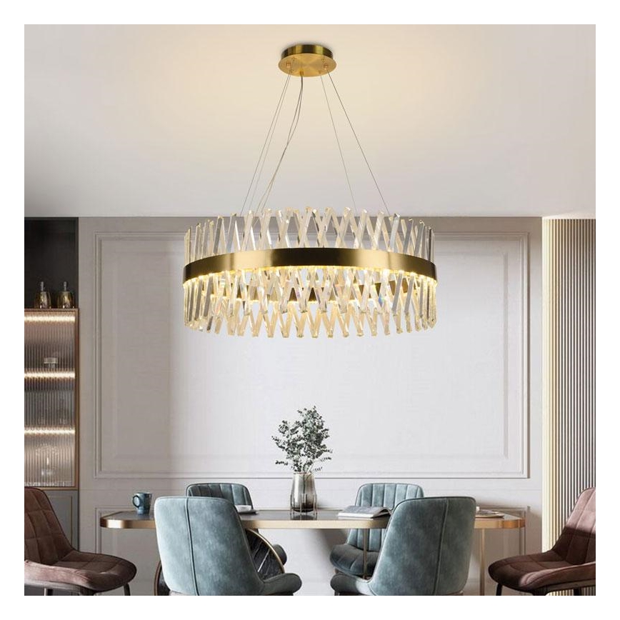 LED Stmievateľný krištáľový luster na lanku LED/110W/230V 3000-6500K zlatá + diaľkové ovládanie