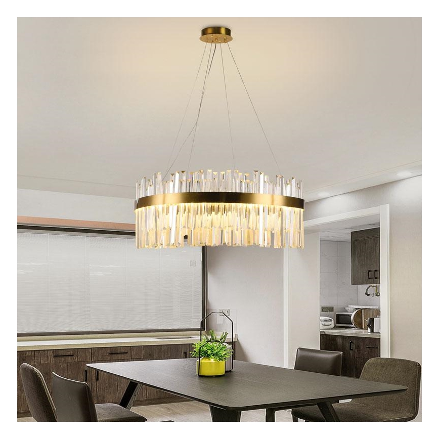 LED Stmievateľný krištáľový luster na lanku LED/110W/230V 3000-6500K zlatá + diaľkové ovládanie