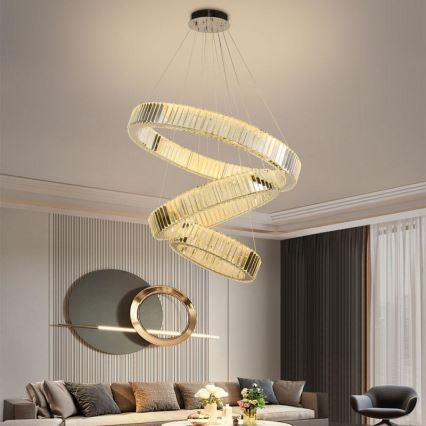 LED Stmievateľný krištáľový luster na lanku LED/115W/230V 3000-6500K lesklý chróm + diaľkové ovládanie