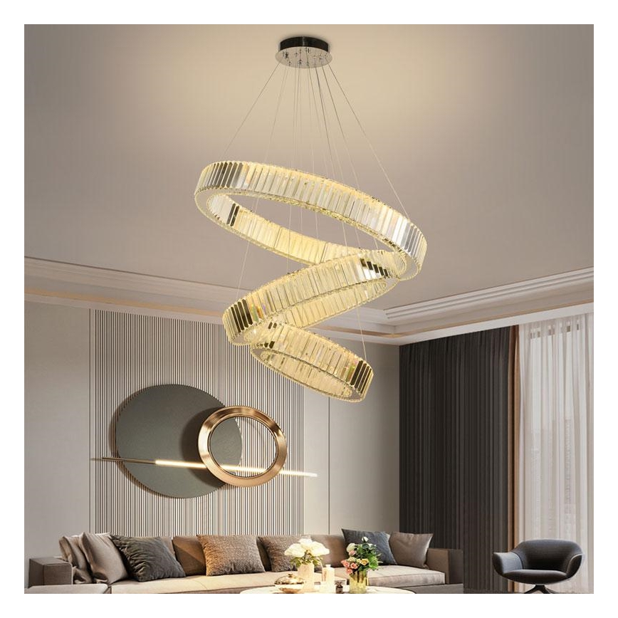 LED Stmievateľný krištáľový luster na lanku LED/115W/230V 3000-6500K lesklý chróm + diaľkové ovládanie