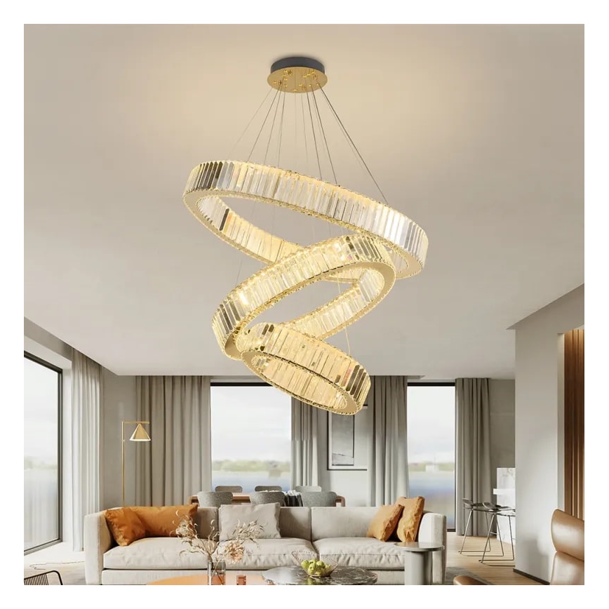 LED Stmievateľný krištáľový luster na lanku LED/115W/230V 3000-6500K chróm/zlatá + diaľkové ovládanie