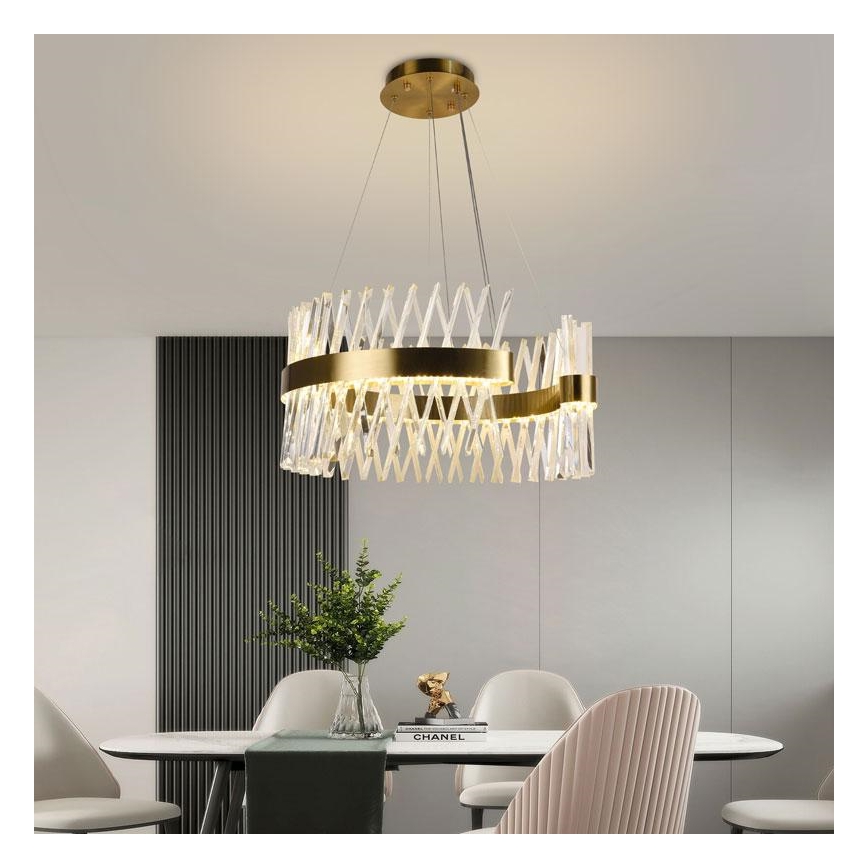 LED Stmievateľný krištáľový luster na lanku LED/130W/230V 3000-6500K zlatá + diaľkové ovládanie