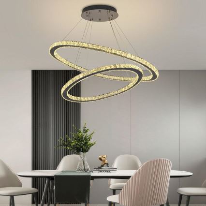 LED Stmievateľný krištáľový luster na lanku LED/160W/230V 3000-6500K strieborná + diaľkové ovládanie