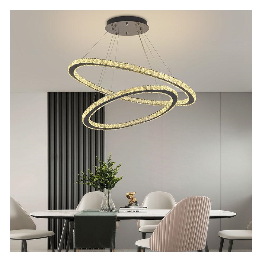 LED Stmievateľný krištáľový luster na lanku LED/160W/230V 3000-6500K strieborná + diaľkové ovládanie