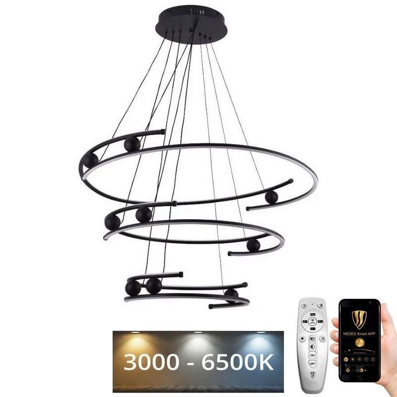LED Stmievateľný luster na lanku LED/170W/230V 3000-6500K pr. 80 cm + diaľkové ovládanie
