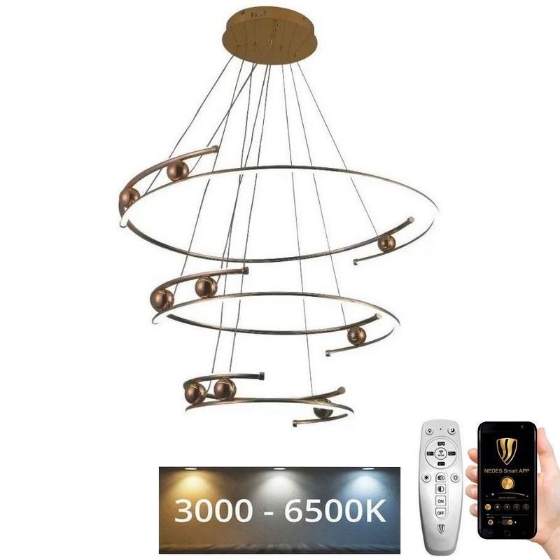 LED Stmievateľný luster na lanku LED/170W/230V 3000-6500K pr. 80 cm + diaľkové ovládanie
