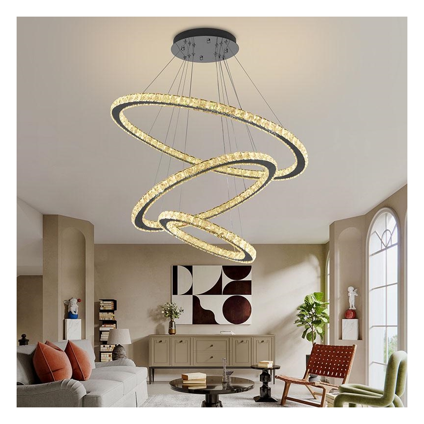 LED Stmievateľný krištáľový luster na lanku LED/210W/230V 3000-6500K strieborná + diaľkové ovládanie