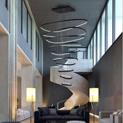 LED Stmievateľný luster na lanku LED/370W/230V 3000-6500K pr. 100 cm + diaľkové ovládanie