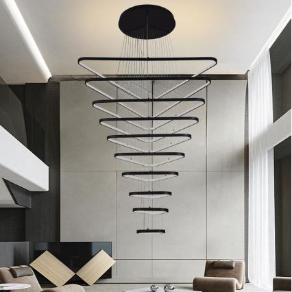 LED Stmievateľný luster na lanku LED/385W/230V 3000-6500K pr. 100 cm + diaľkové ovládanie