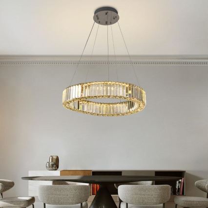 LED Stmievateľný krištáľový luster na lanku LED/40W/230V 3000-6500K lesklý chróm + diaľkové ovládanie