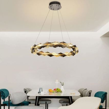 LED Stmievateľný krištáľový luster na lanku LED/40W/230V 3000-6500K lesklý chróm + diaľkové ovládanie