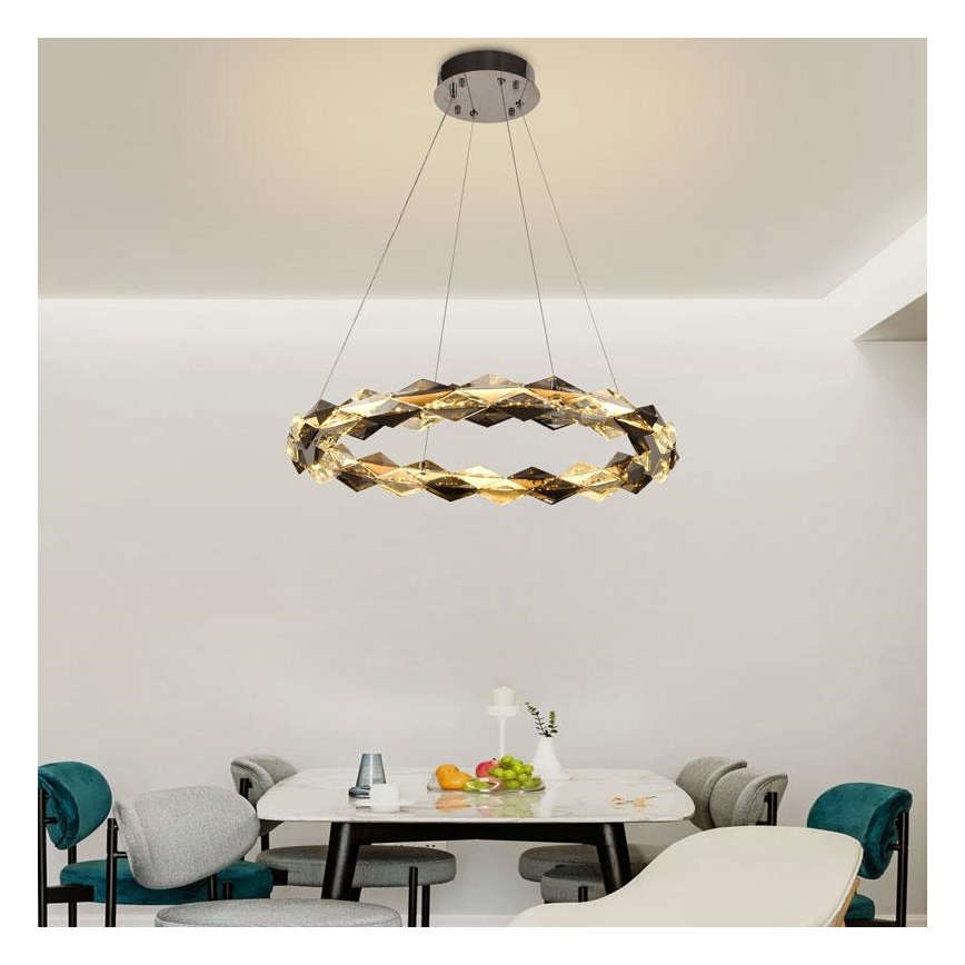 LED Stmievateľný krištáľový luster na lanku LED/40W/230V 3000-6500K lesklý chróm + diaľkové ovládanie