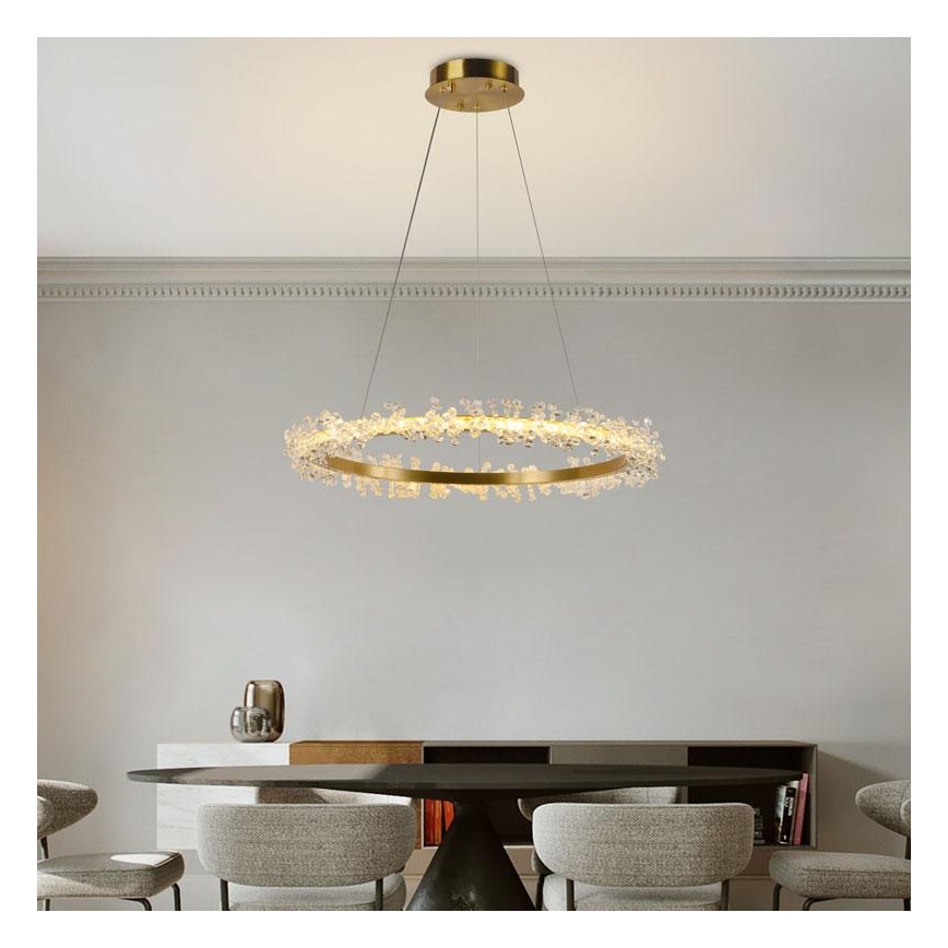 LED Stmievateľný krištáľový luster na lanku LED/40W/230V 3000-6500K zlatá + diaľkové ovládanie