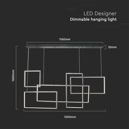 LED Stmievateľný luster na lanku LED/45W/230V 3000K čierna