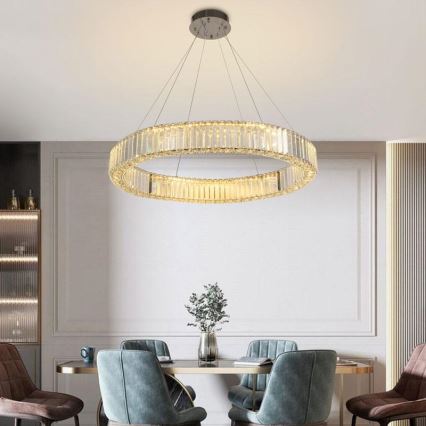 LED Stmievateľný krištáľový luster na lanku LED/50W/230V 3000-6500K lesklý chróm + diaľkové ovládanie