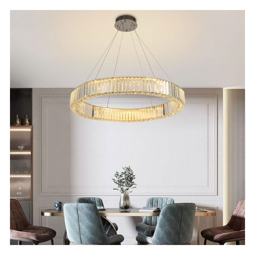 LED Stmievateľný krištáľový luster na lanku LED/50W/230V 3000-6500K lesklý chróm + diaľkové ovládanie