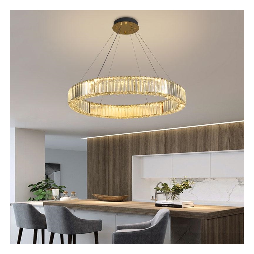 LED Stmievateľný krištáľový luster na lanku LED/50W/230V 3000-6500K chróm/zlatá + diaľkové ovládanie