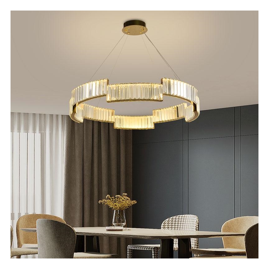 LED Stmievateľný krištáľový luster na lanku LED/60W/230V 3000-6500K zlatá + diaľkové ovládanie