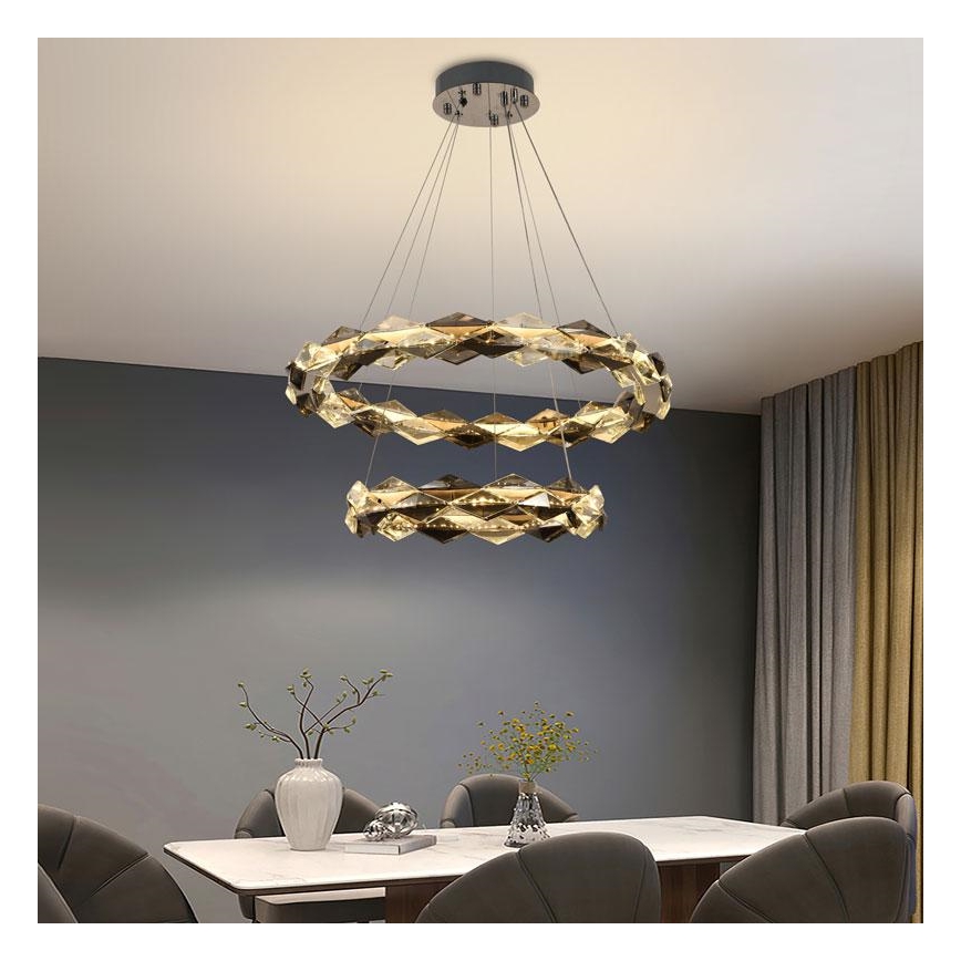 LED Stmievateľný krištáľový luster na lanku LED/65W/230V 3000-6500K lesklý chróm + diaľkové ovládanie