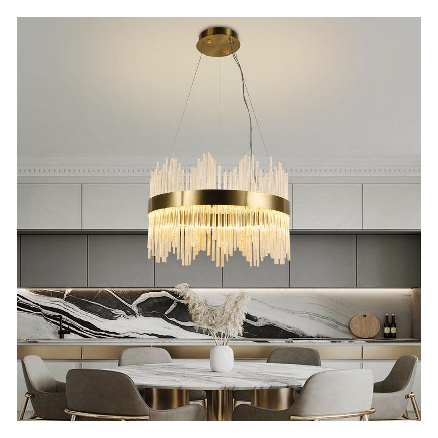 LED Stmievateľný krištáľový luster na lanku LED/70W/230V 3000-6500K zlatá + diaľkové ovládanie