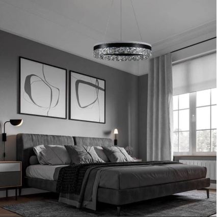 LED Stmievateľný luster na lanku LED/80W/230V 3000-6500K čierna + diaľkové ovládanie