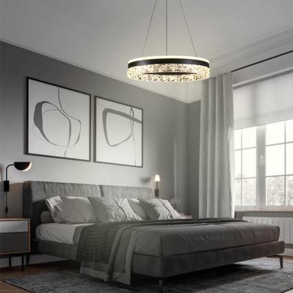 LED Stmievateľný luster na lanku LED/80W/230V 3000-6500K čierna + diaľkové ovládanie