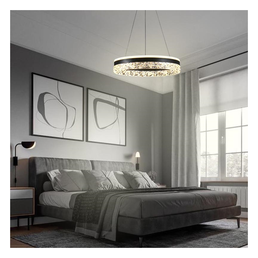 LED Stmievateľný luster na lanku LED/80W/230V 3000-6500K čierna + diaľkové ovládanie