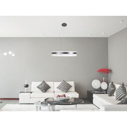 LED Stmievateľný krištáľový luster na lanku LED/80W/230V 3000-6500K čierna + diaľkové ovládanie