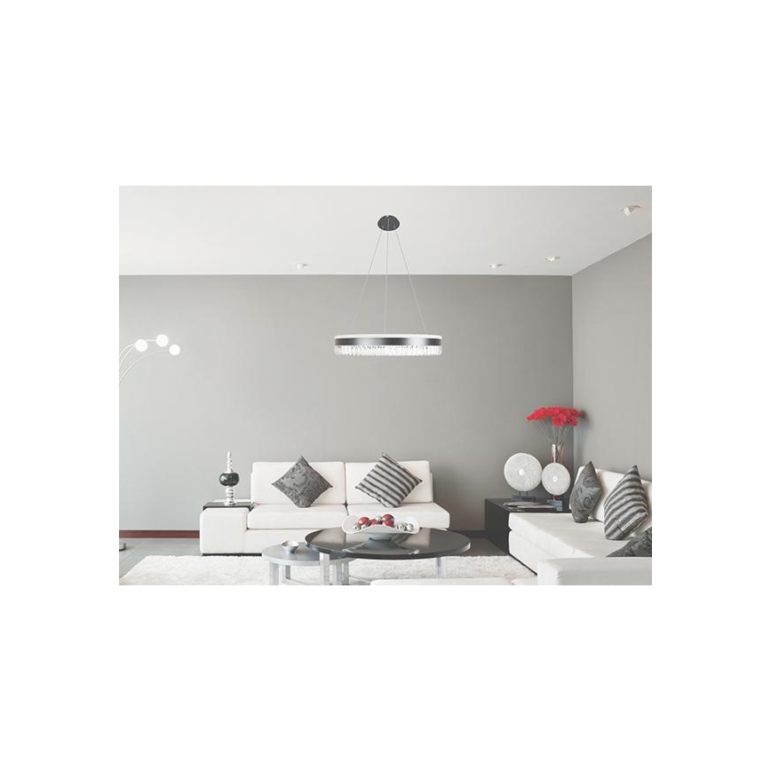 LED Stmievateľný krištáľový luster na lanku LED/80W/230V 3000-6500K čierna + diaľkové ovládanie
