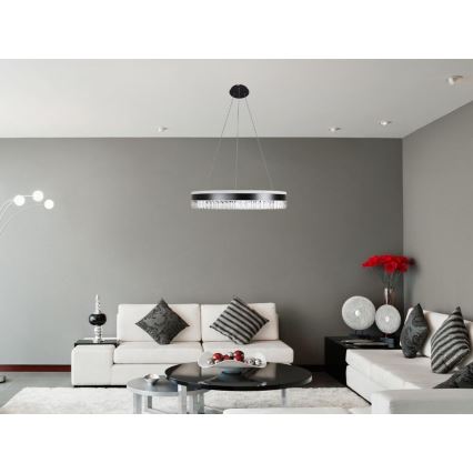 LED Stmievateľný krištáľový luster na lanku LED/80W/230V 3000-6500K čierna + diaľkové ovládanie